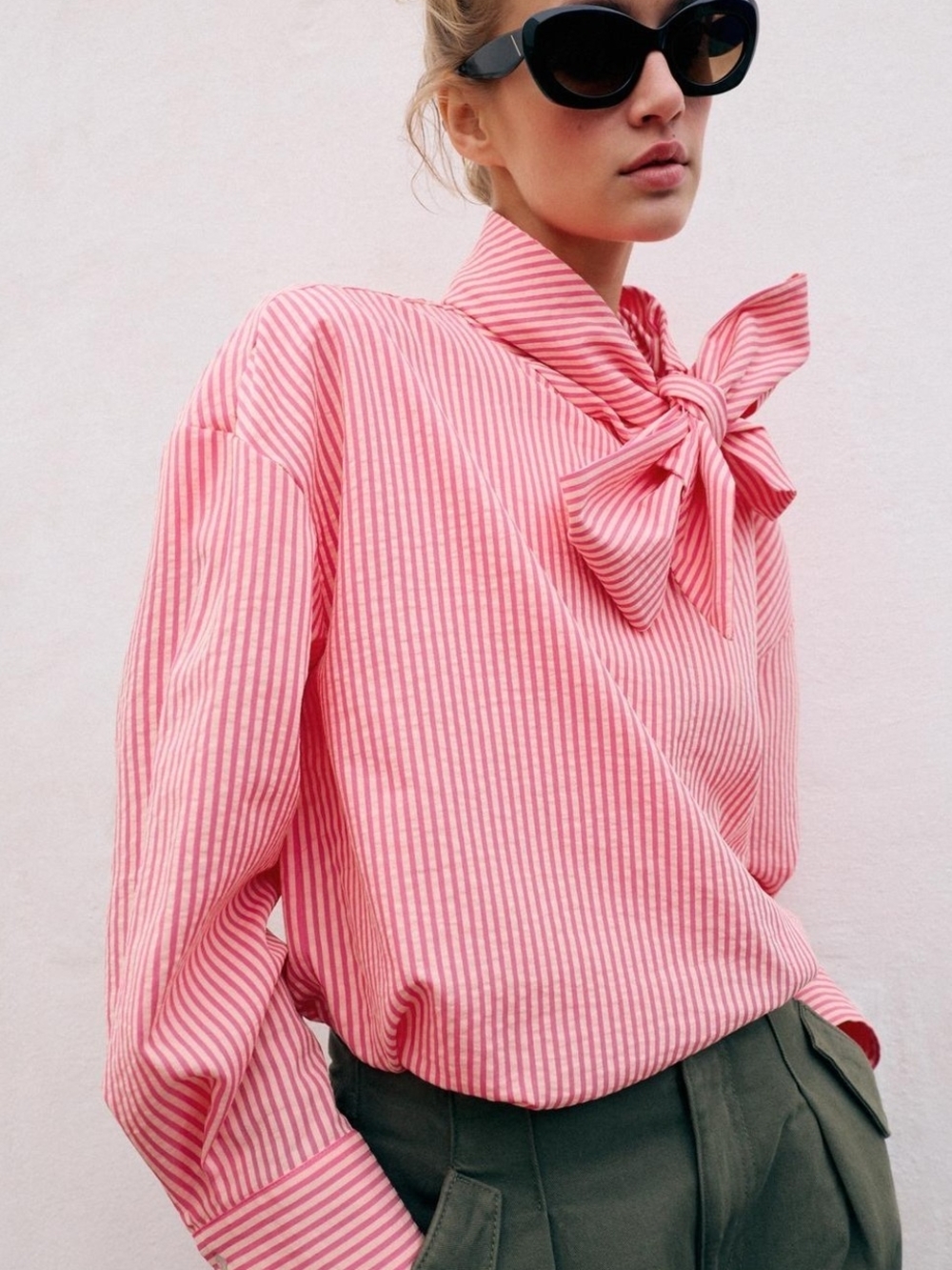 Pink Bow-Tie Neck Women's Blouse